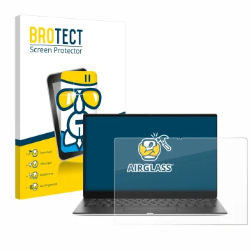 Parte frontale di una confezione del prodotto con il logo del marchio BROTECT. Accanto è raffigurato il dispositivo Dell XPS 1
