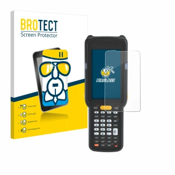 Parte frontale di una confezione del prodotto con il logo del marchio BROTECT. Accanto è raffigurato il dispositivo Zebra MC33