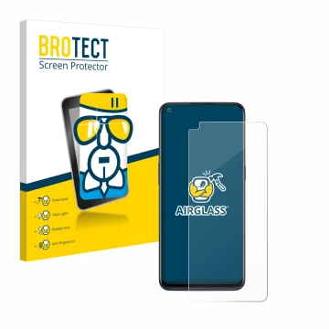 Parte frontale di una confezione del prodotto con il logo del marchio BROTECT. Accanto è raffigurato il dispositivo OnePlus No