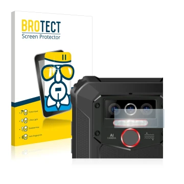 Parte frontale di una confezione del prodotto con il logo del marchio BROTECT. Accanto è raffigurato il dispositivo Oukitel WP