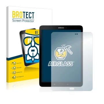 Parte frontale di una confezione del prodotto con il logo del marchio BROTECT. Accanto è raffigurato il dispositivo Samsung Ga