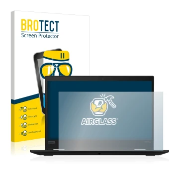 Parte frontale di una confezione del prodotto con il logo del marchio BROTECT. Accanto è raffigurato il dispositivo Lenovo Thi