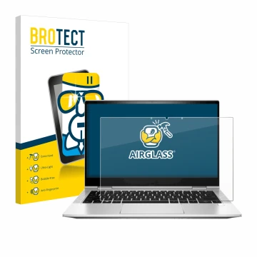 Parte frontale di una confezione del prodotto con il logo del marchio BROTECT. Accanto è raffigurato il dispositivo HP EliteBo