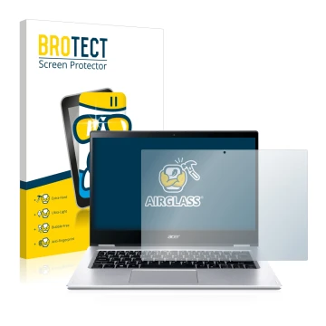 Parte frontale di una confezione del prodotto con il logo del marchio BROTECT. Accanto è raffigurato il dispositivo Acer Spin 