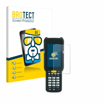 Parte frontale di una confezione del prodotto con il logo del marchio BROTECT. Accanto è raffigurato il dispositivo Zebra MC33