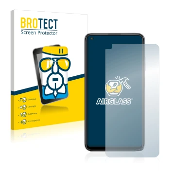 Parte frontale di una confezione del prodotto con il logo del marchio BROTECT. Accanto è raffigurato il dispositivo Xiaomi Red