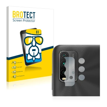 Parte frontale di una confezione del prodotto con il logo del marchio BROTECT. Accanto è raffigurato il dispositivo Xiaomi Red