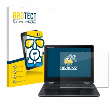 Parte frontale di una confezione del prodotto con il logo del marchio BROTECT. Accanto è raffigurato il dispositivo Acer Chrom