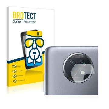 Parte frontale di una confezione del prodotto con il logo del marchio BROTECT. Accanto è raffigurato il dispositivo Xiaomi Red