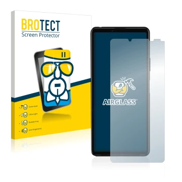 Parte frontale di una confezione del prodotto con il logo del marchio BROTECT. Accanto è raffigurato il dispositivo Sony Xperi