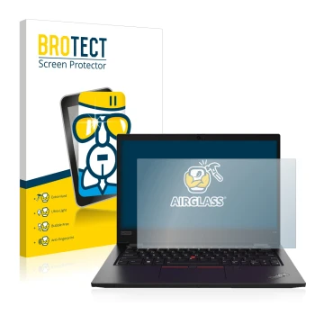 Parte frontale di una confezione del prodotto con il logo del marchio BROTECT. Accanto è raffigurato il dispositivo Lenovo Thi