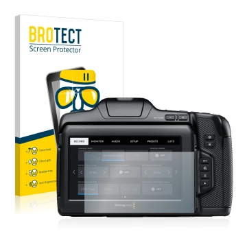 Parte frontale di una confezione del prodotto con il logo del marchio BROTECT. Accanto è raffigurato il dispositivo Blackmagic