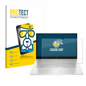 Parte frontale di una confezione del prodotto con il logo del marchio BROTECT. Accanto è raffigurato il dispositivo HP Envy 17