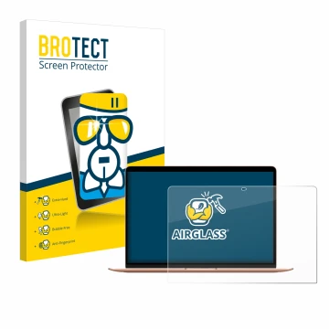 Parte frontale di una confezione del prodotto con il logo del marchio BROTECT. Accanto è raffigurato il dispositivo Apple MacB