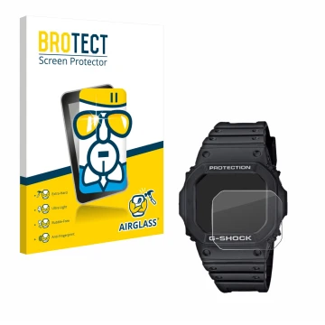 Parte frontale di una confezione del prodotto con il logo del marchio BROTECT. Accanto è raffigurato il dispositivo Casio G-Sh