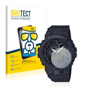 Parte frontale di una confezione del prodotto con il logo del marchio BROTECT. Accanto è raffigurato il dispositivo Casio G-Sh