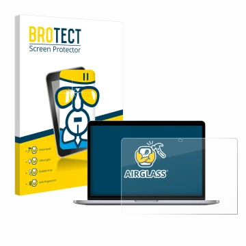 Parte frontale di una confezione del prodotto con il logo del marchio BROTECT. Accanto è raffigurato il dispositivo Apple MacB