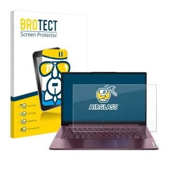 Parte frontale di una confezione del prodotto con il logo del marchio BROTECT. Accanto è raffigurato il dispositivo Lenovo Yog