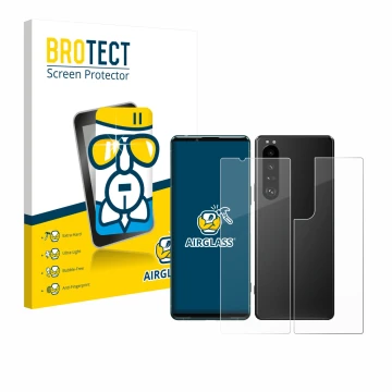 Parte frontale di una confezione del prodotto con il logo del marchio BROTECT. Accanto è raffigurato il dispositivo Sony Xperi