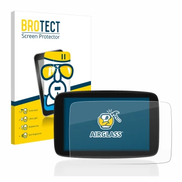 Parte frontale di una confezione del prodotto con il logo del marchio BROTECT. Accanto è raffigurato il dispositivo TomTom Go 