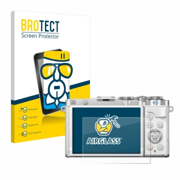 Parte frontale di una confezione del prodotto con il logo del marchio BROTECT. Accanto è raffigurato il dispositivo Olympus PE