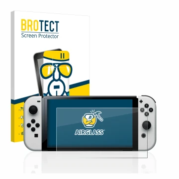 Parte frontale di una confezione del prodotto con il logo del marchio BROTECT. Accanto è raffigurato il dispositivo Nintendo S