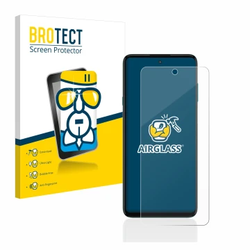 Parte frontale di una confezione del prodotto con il logo del marchio BROTECT. Accanto è raffigurato il dispositivo Motorola E