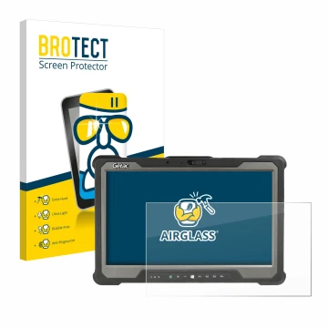 Parte frontale di una confezione del prodotto con il logo del marchio BROTECT. Accanto è raffigurato il dispositivo Getac A140