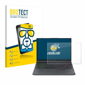 Parte frontale di una confezione del prodotto con il logo del marchio BROTECT. Accanto è raffigurato il dispositivo Lenovo Leg