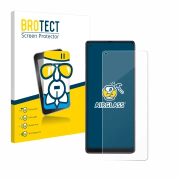 Parte frontale di una confezione del prodotto con il logo del marchio BROTECT. Accanto è raffigurato il dispositivo Cubot Max 