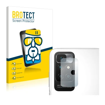 Parte frontale di una confezione del prodotto con il logo del marchio BROTECT. Accanto è raffigurato il dispositivo Xiaomi Red