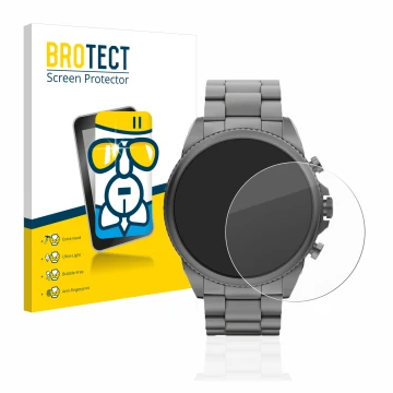 Parte frontale di una confezione del prodotto con il logo del marchio BROTECT. Accanto è raffigurato il dispositivo Fossil Gen