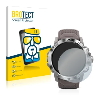 Parte frontale di una confezione del prodotto con il logo del marchio BROTECT. Accanto è raffigurato il dispositivo Coros Vert