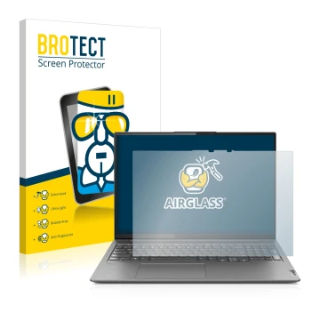 Parte frontale di una confezione del prodotto con il logo del marchio BROTECT. Accanto è raffigurato il dispositivo Lenovo Yog