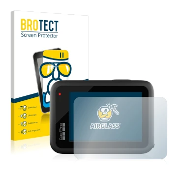 Parte frontale di una confezione del prodotto con il logo del marchio BROTECT. Accanto è raffigurato il dispositivo GoPro Hero