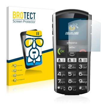 Parte frontale di una confezione del prodotto con il logo del marchio BROTECT. Accanto è raffigurato il dispositivo Emporia Si