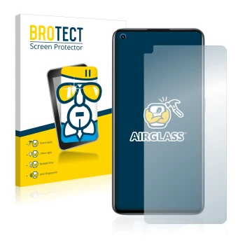Parte frontale di una confezione del prodotto con il logo del marchio BROTECT. Accanto è raffigurato il dispositivo realme GT 