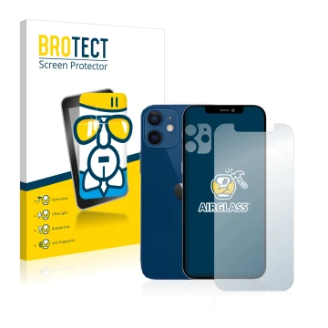 Parte frontale di una confezione del prodotto con il logo del marchio BROTECT. Accanto è raffigurato il dispositivo Apple iPho