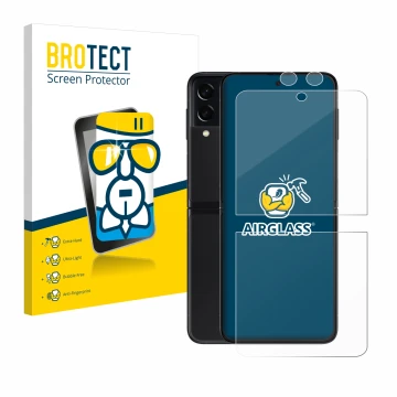 Parte frontale di una confezione del prodotto con il logo del marchio BROTECT. Accanto è raffigurato il dispositivo Samsung Ga