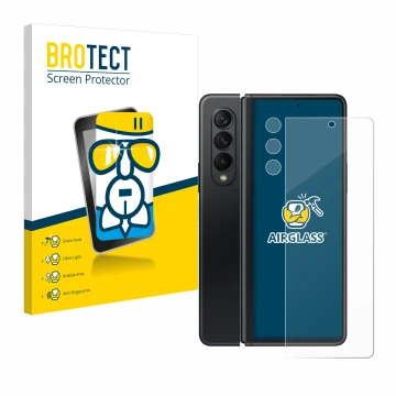 Parte frontale di una confezione del prodotto con il logo del marchio BROTECT. Accanto è raffigurato il dispositivo Samsung Ga