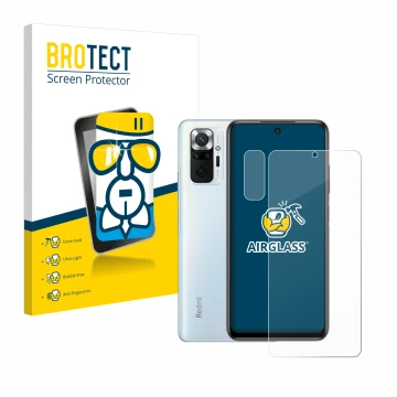 Parte frontale di una confezione del prodotto con il logo del marchio BROTECT. Accanto è raffigurato il dispositivo Xiaomi Red