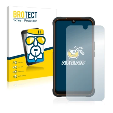 Parte frontale di una confezione del prodotto con il logo del marchio BROTECT. Accanto è raffigurato il dispositivo AGM Glory 
