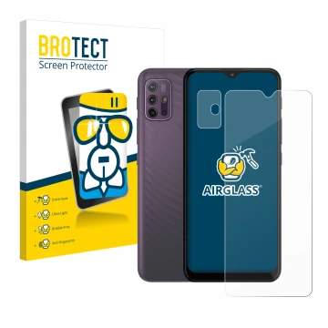 Parte frontale di una confezione del prodotto con il logo del marchio BROTECT. Accanto è raffigurato il dispositivo Motorola M