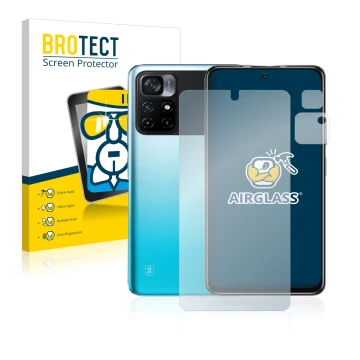 Parte frontale di una confezione del prodotto con il logo del marchio BROTECT. Accanto è raffigurato il dispositivo Xiaomi Poc