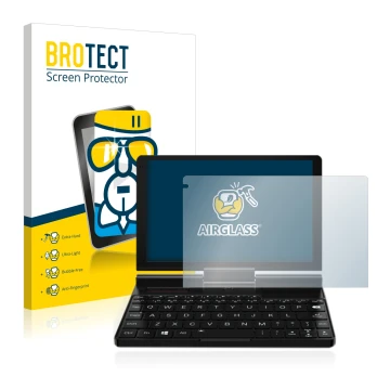 Parte frontale di una confezione del prodotto con il logo del marchio BROTECT. Accanto è raffigurato il dispositivo GPD Pocket