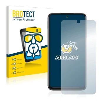 Parte frontale di una confezione del prodotto con il logo del marchio BROTECT. Accanto è raffigurato il dispositivo Xiaomi Red