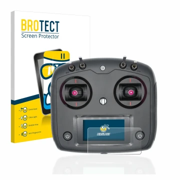 Parte frontale di una confezione del prodotto con il logo del marchio BROTECT. Accanto è raffigurato il dispositivo FlySky FS-