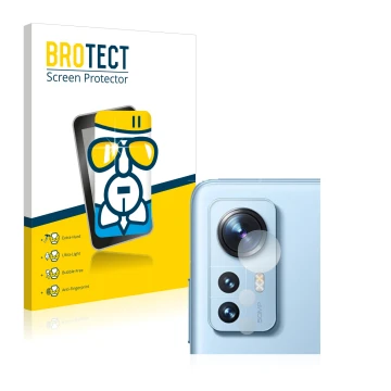 Parte frontale di una confezione del prodotto con il logo del marchio BROTECT. Accanto è raffigurato il dispositivo Xiaomi 12 