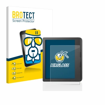 Parte frontale di una confezione del prodotto con il logo del marchio BROTECT. Accanto è raffigurato il dispositivo Tolino Vis