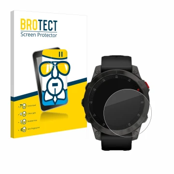 Parte frontale di una confezione del prodotto con il logo del marchio BROTECT. Accanto è raffigurato il dispositivo Garmin epi